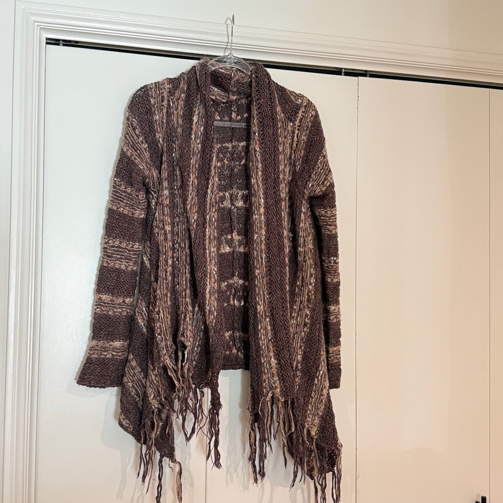 FREE PEOPLE Cozy Brown Fringed Women's Sweater